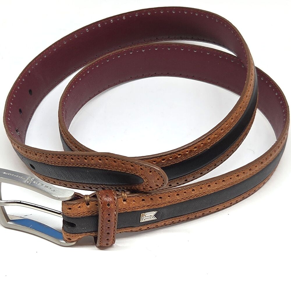 Tiger Woods Leather Black Brown Perforated Belt Size 38